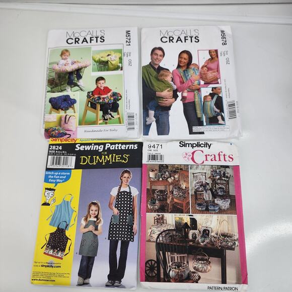 Simplicity Other - Lot 4 Sewing Pattern McCall Craft Simplicity Aprons Baby Sling 1989 Basket Cover